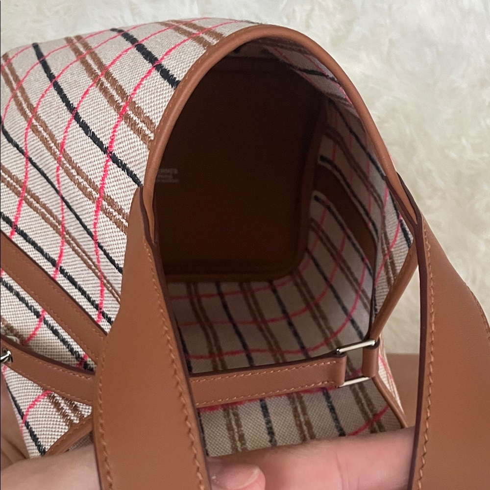 Hermes Tan and White Checkered Tote Bag - Picture 10 of 14